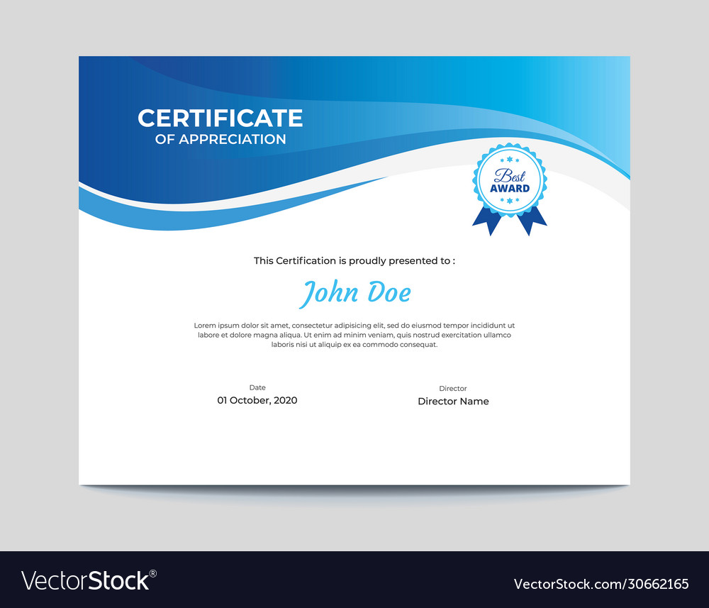 Abstract blue waves certificate design Royalty Free Vector