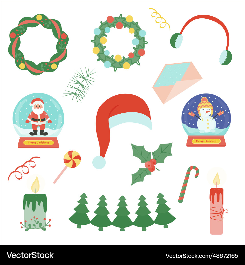 Christmas elements in a flat style Royalty Free Vector Image