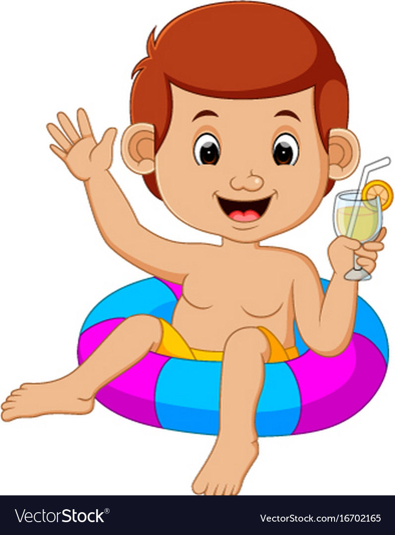 Vector swimming kid illustration premium watercolor wave abstract