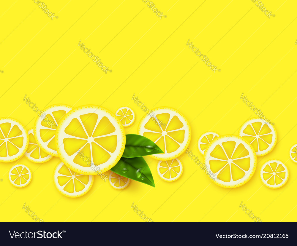 Lemon Yellow Background Sliced Lemons Pieces With Vector Image
