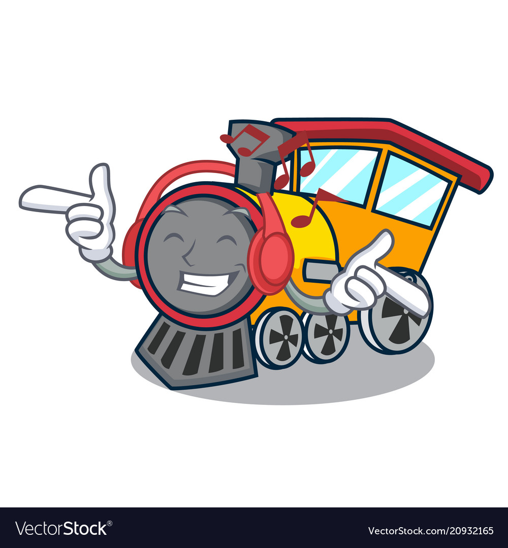 Listening music train mascot cartoon style Vector Image