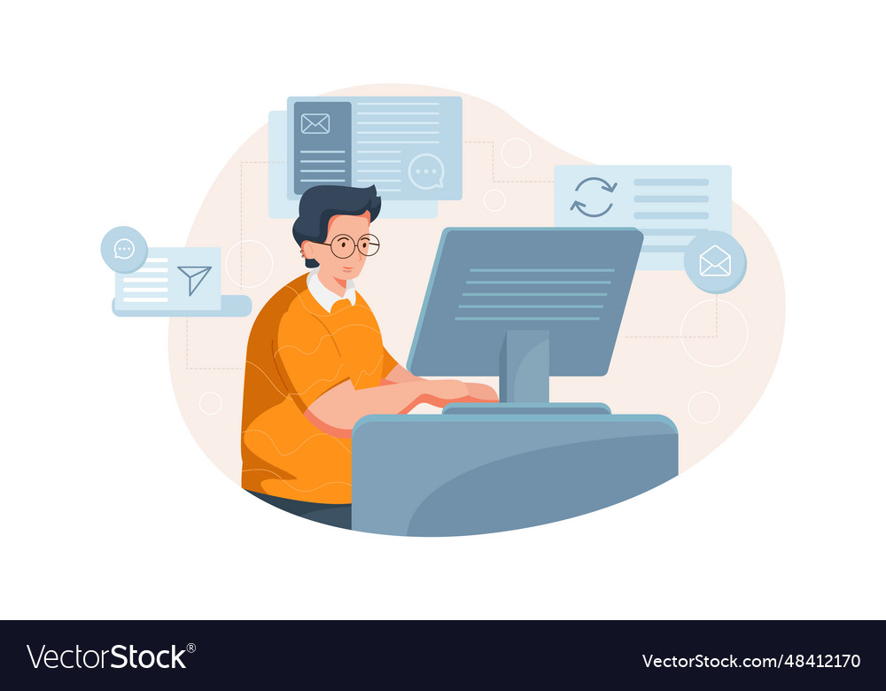 Boy is interacting on social networks Royalty Free Vector