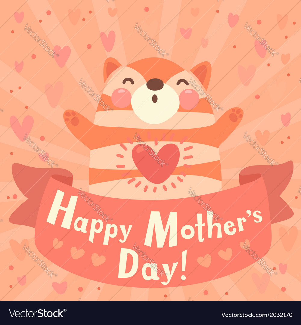 Greeting card for mom with cute kitten Royalty Free Vector