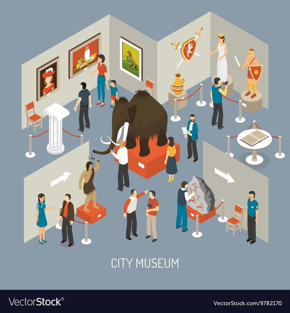 Museum exhibition isometric composition poster Vector Image