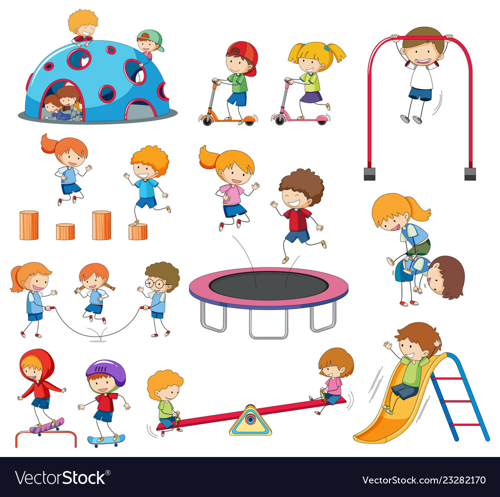 Set of doodle kids playing Royalty Free Vector Image