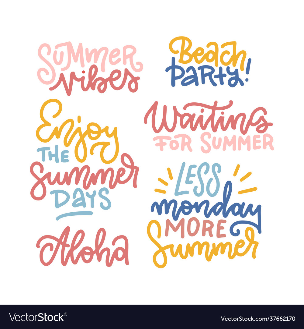 Summer hand drawn calligraphic text elements set Vector Image