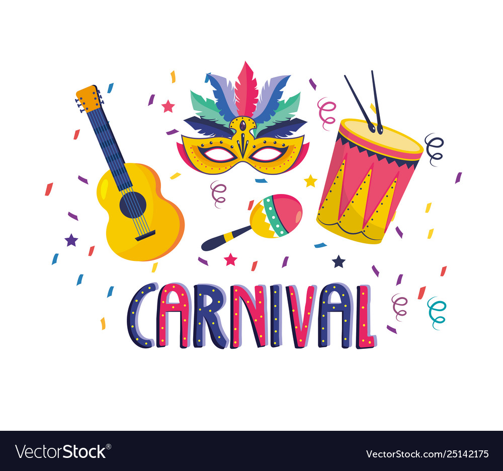 Mask with drum and maracas Royalty Free Vector Image