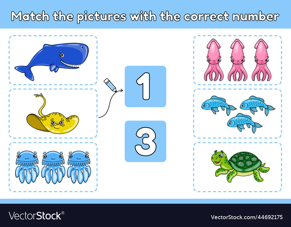 Match the pictures with correct number-7 Vector Image