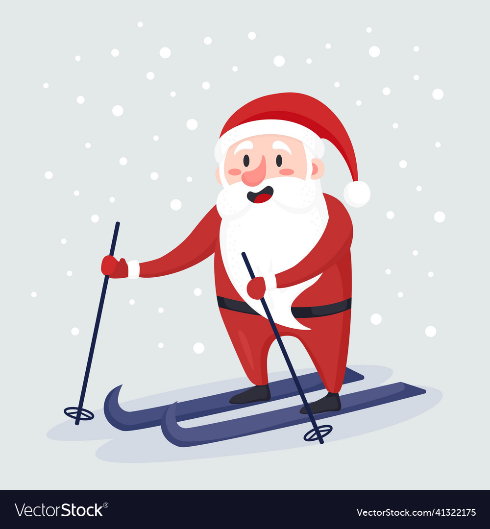 Santa claus skiing and hurry to christmas holiday Vector Image