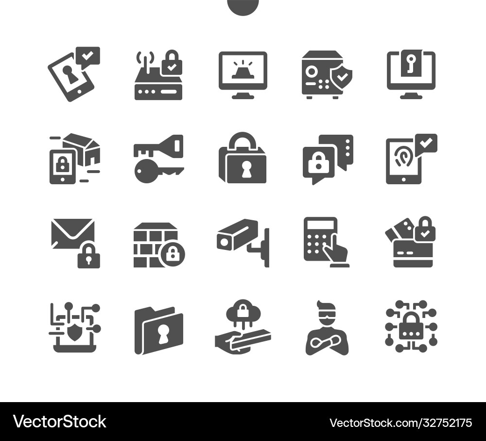 Security well-crafted pixel solid icons Royalty Free Vector