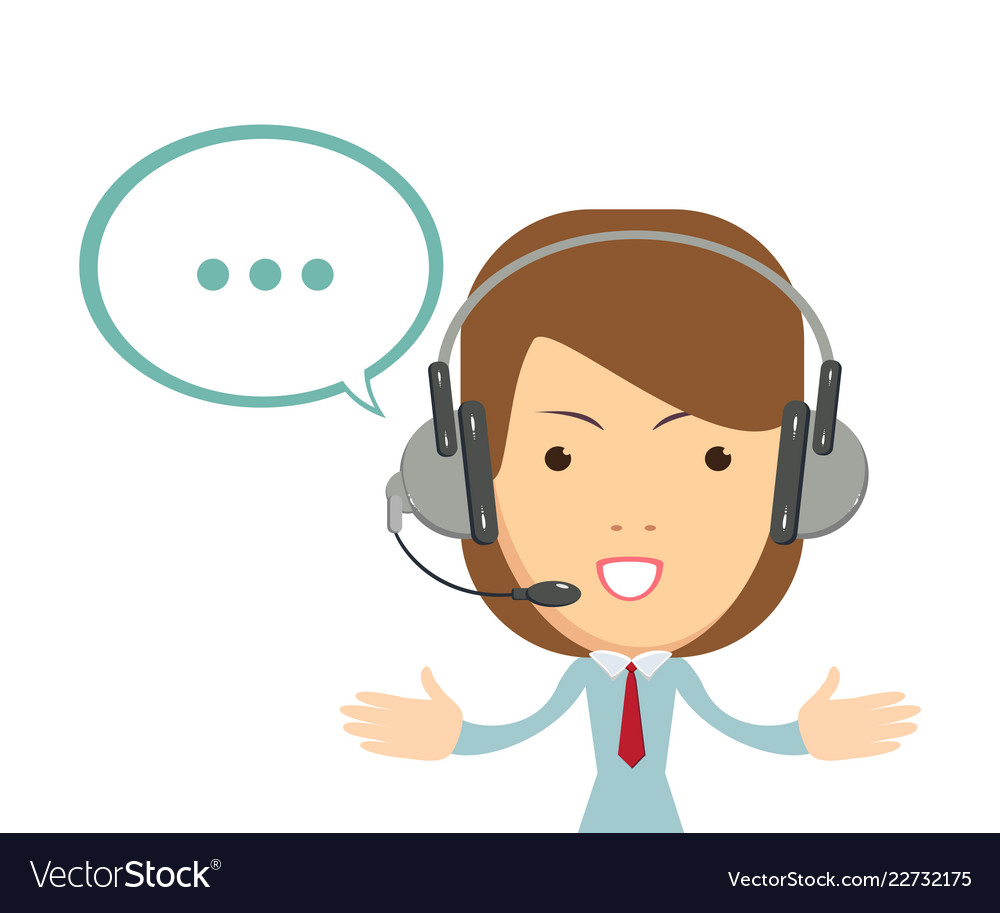 Smiling female operator with headset working Vector Image