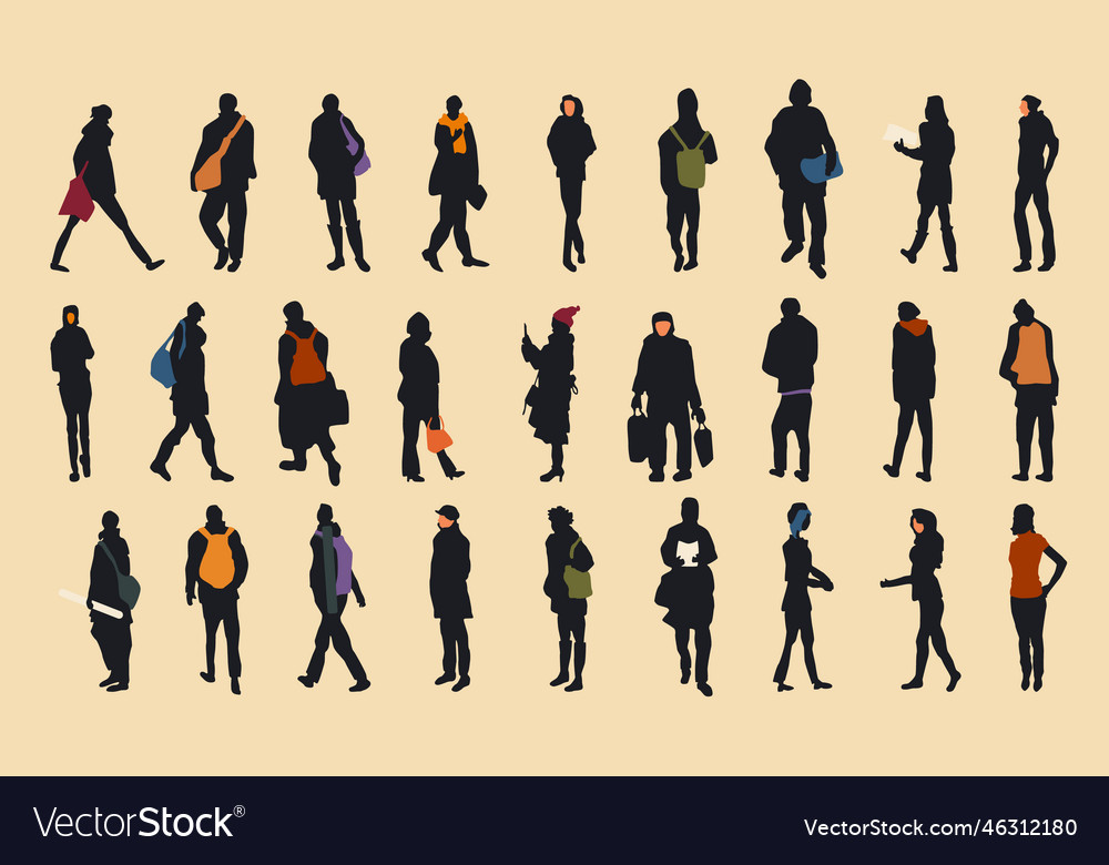 A set of twenty-seven silhouettes different Vector Image