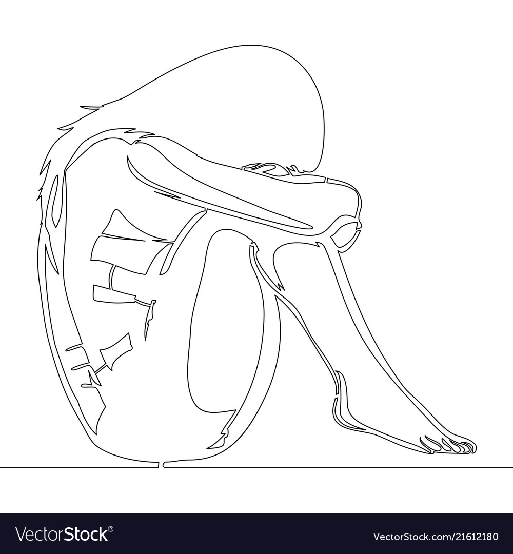 Continuous line drawing sad teenager girl lonely Vector Image