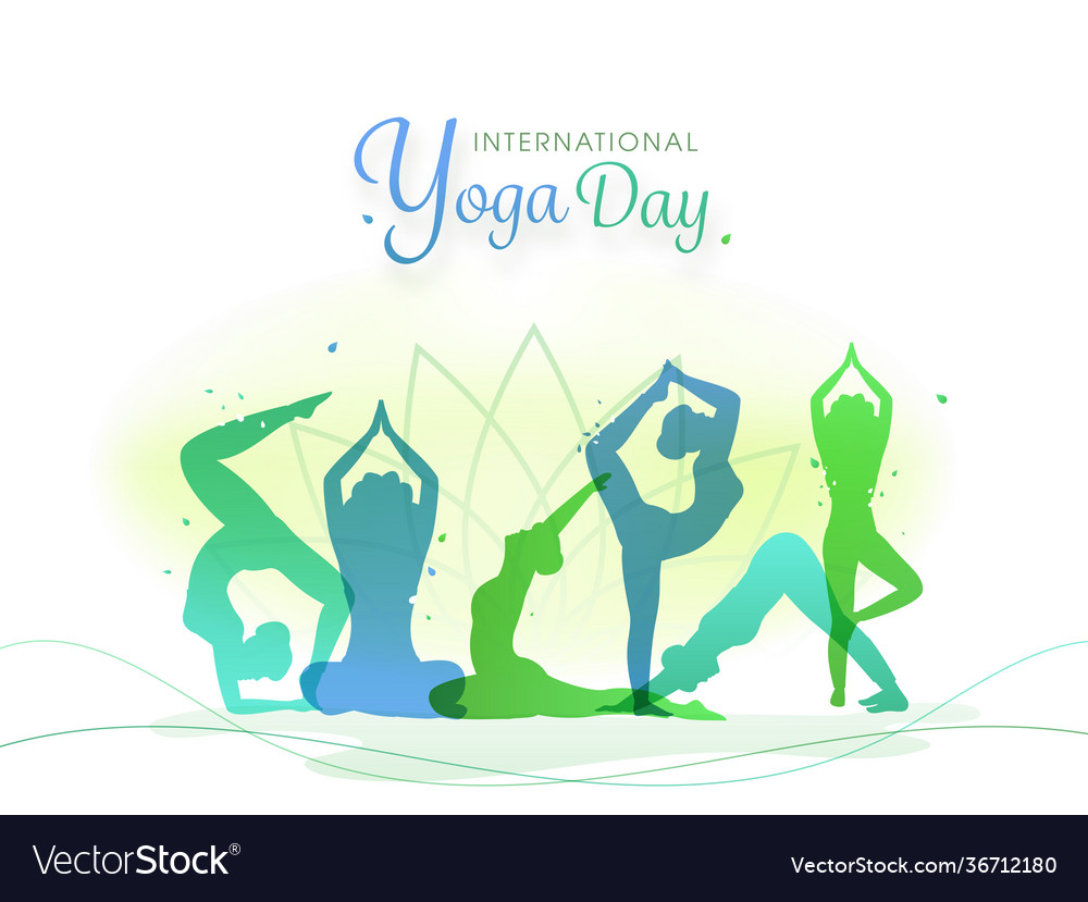 International yoga day font with silhouette women Vector Image