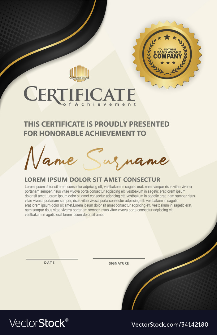 Luxury vertical modern certificate template Vector Image