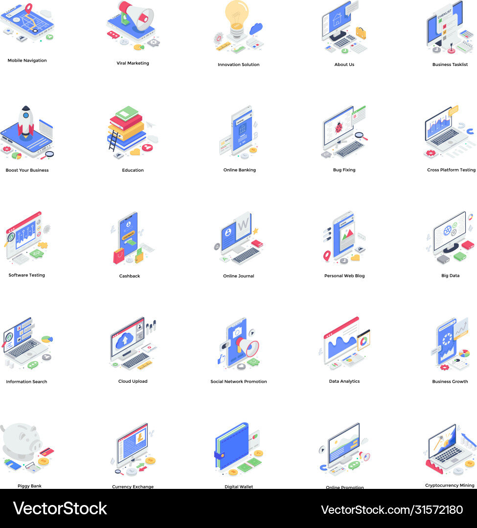 Seo and auditing isometric pack Royalty Free Vector Image