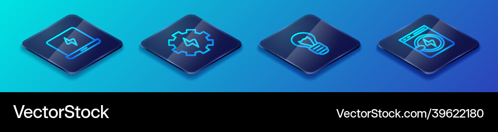 Set isometric line creative lamp light idea Vector Image