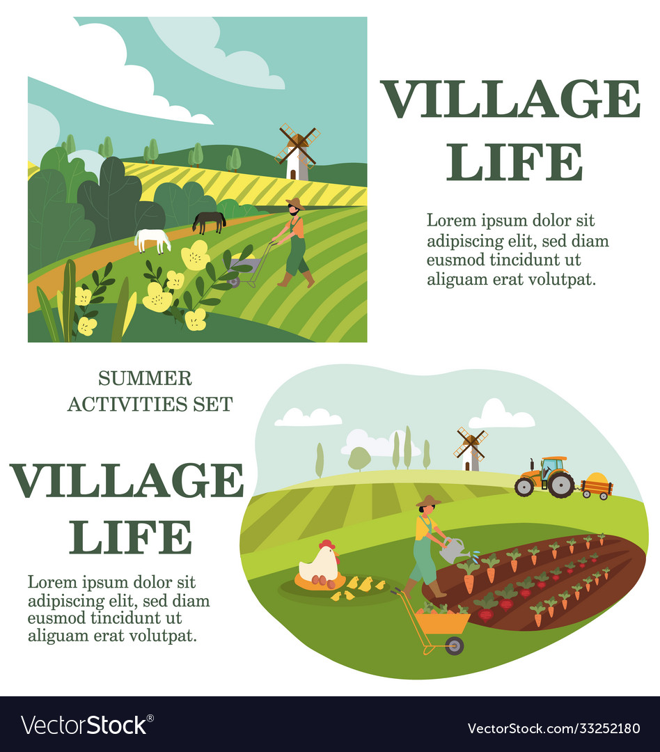 Summer Poster Showing Activities Village Life Vector Image