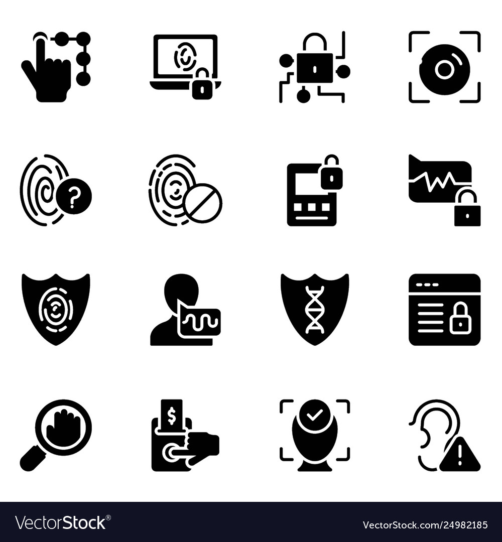 Biometric glyph icons pack Royalty Free Vector Image