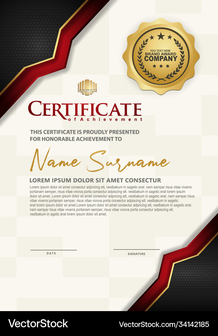 Luxury vertical modern certificate template Vector Image