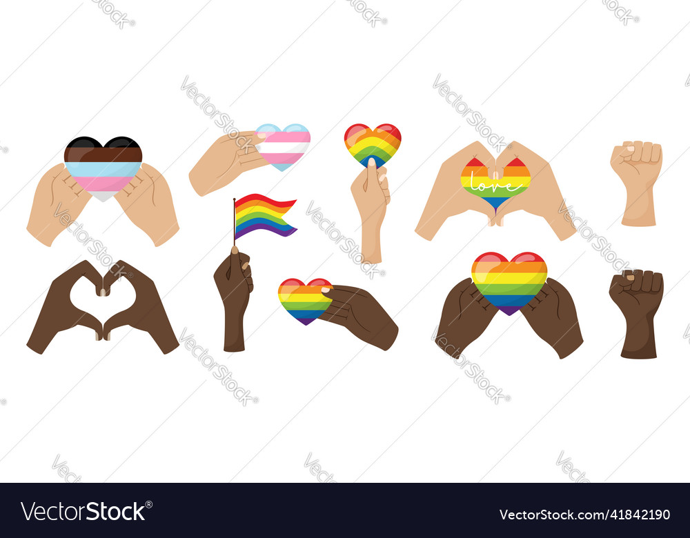 A set of hands for pride month lgbtq Royalty Free Vector