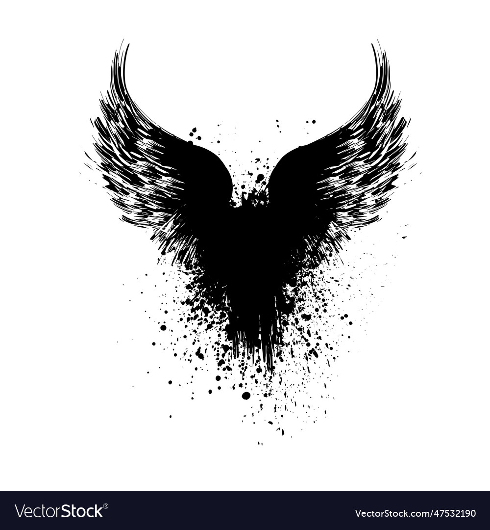 Grunge wings raven blots silhouette Royalty Free Vector