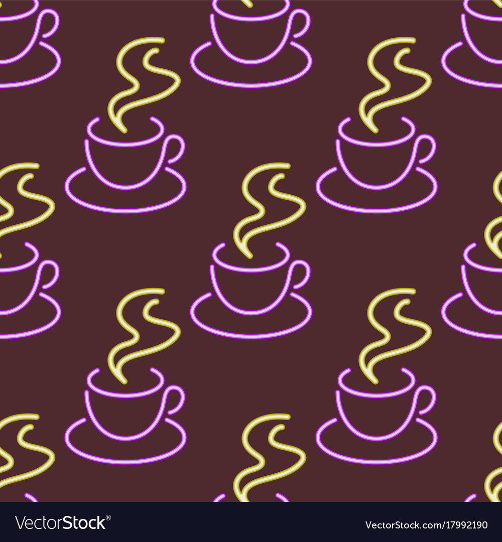 Light neon coffee cups seamless pattern background