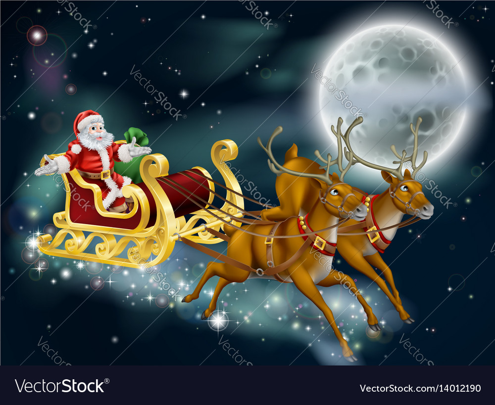Santa On Delivering Gifts Christmas Eve Royalty Free Vector