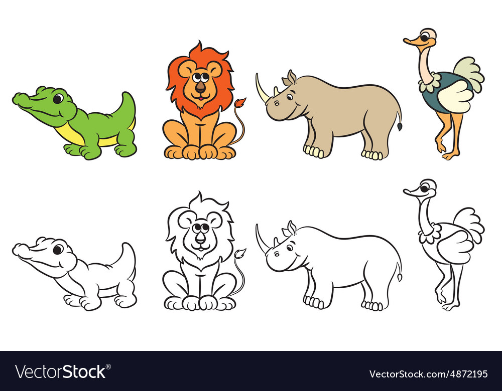 Download Cute Zoo Animals Collection For Coloring Book Vector Image