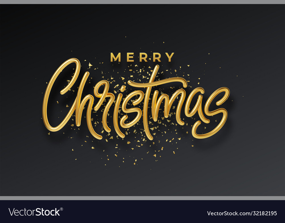 Golden shiny realistic 3d inscription merry Vector Image