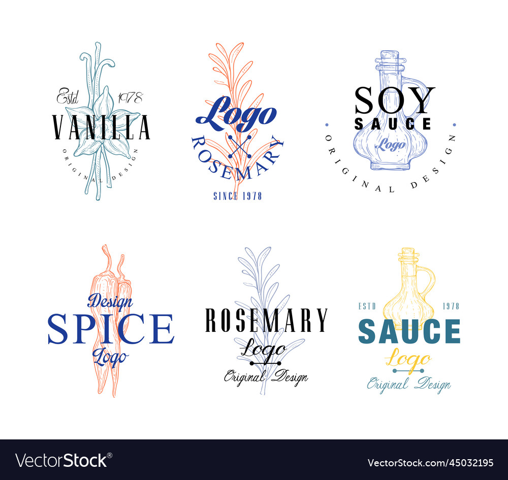 Hand drawn spice and condiment logo or emblem Vector Image