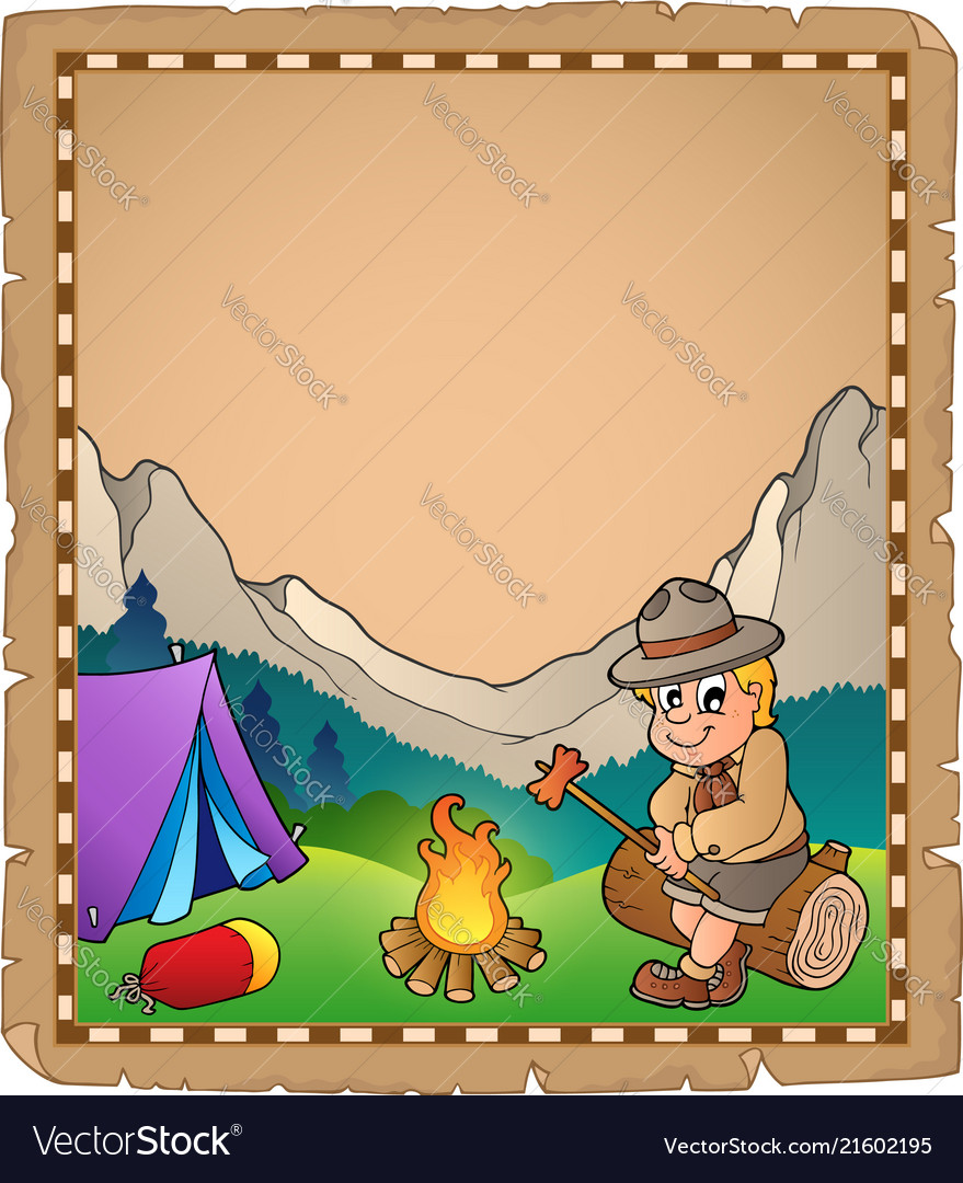 Parchment with scout by campfire Royalty Free Vector Image