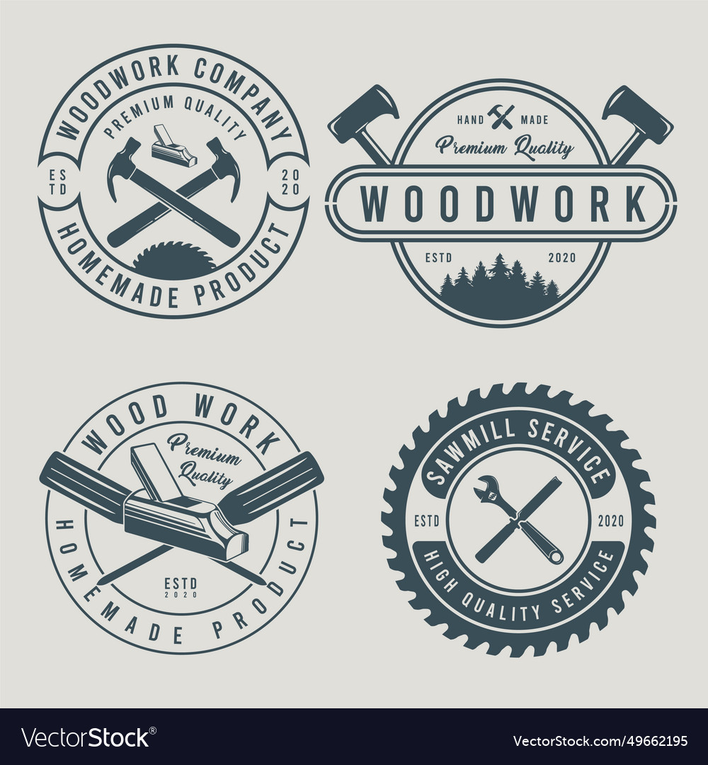 Set of vintage sawmill service woodwork logos Vector Image