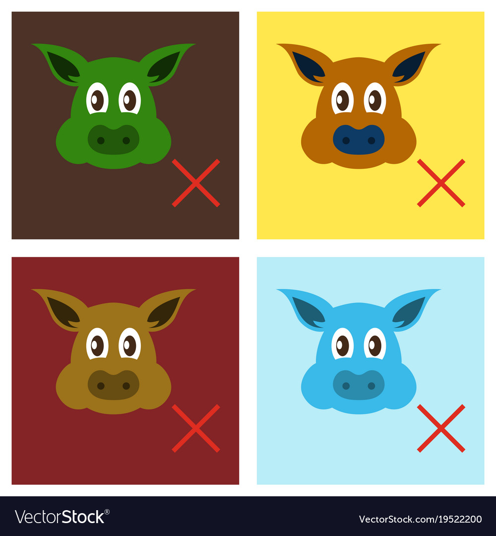 Set of flat icons pig in graphic style hand Vector Image