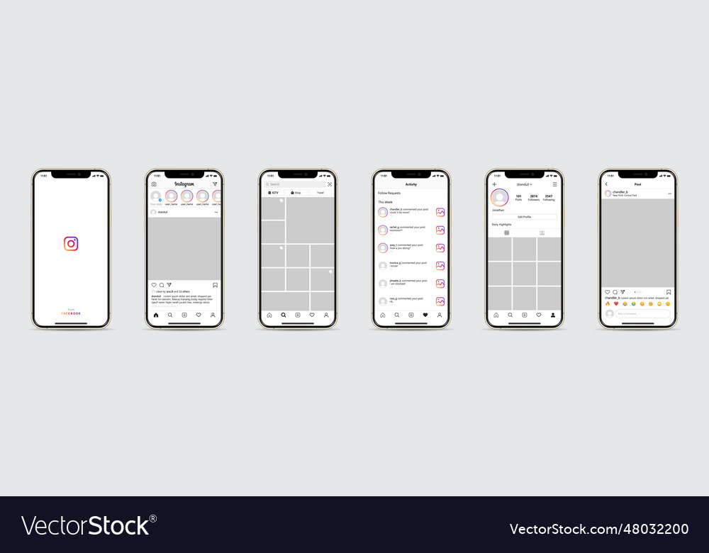 Set of iphone with instagram template frame for Vector Image