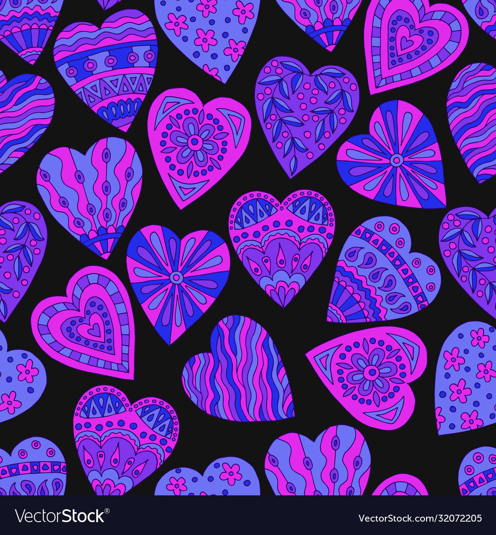 Abstract seamless pattern neon doodle hearts Vector Image