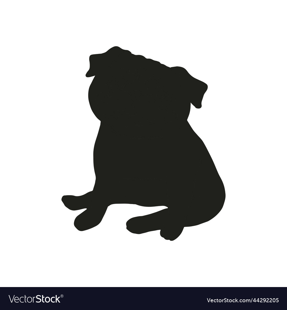 Funny sitting pug silhouette isolated on white Vector Image