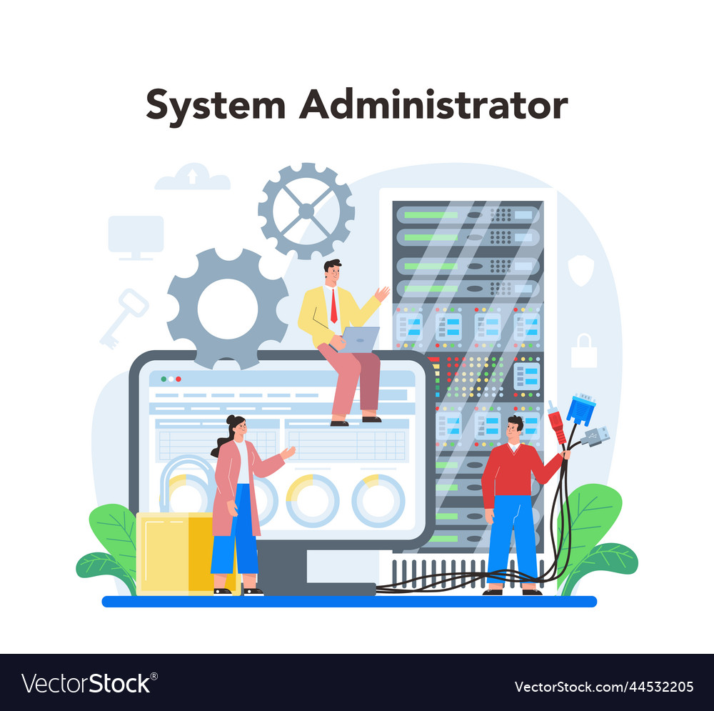 System administrator technical work with server Vector Image