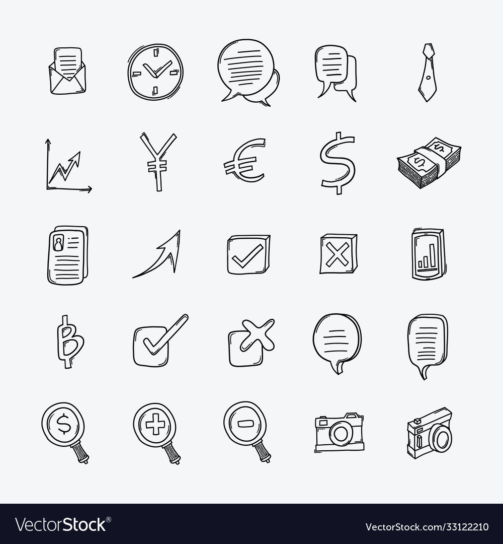 Business doodle icons set drawing sketch Vector Image