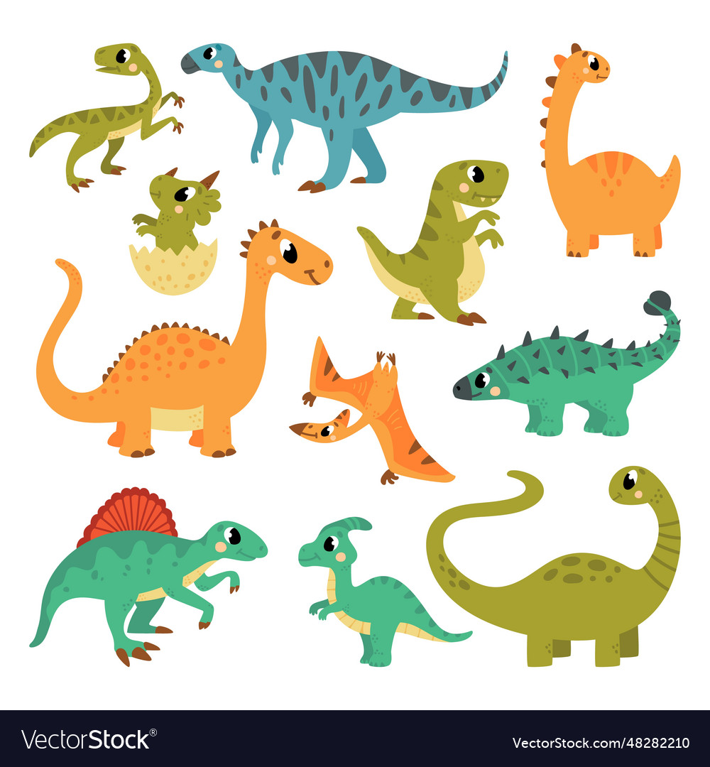 Dino funny characters dinosaur cartoon elements Vector Image