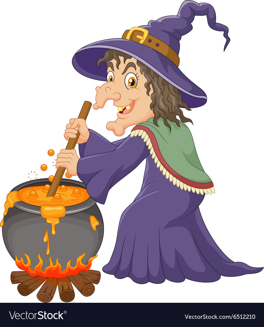 The ugly witch is stirring potion Royalty Free Vector Image