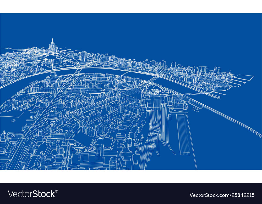 Outline City Concept Wire-frame Style Royalty Free Vector