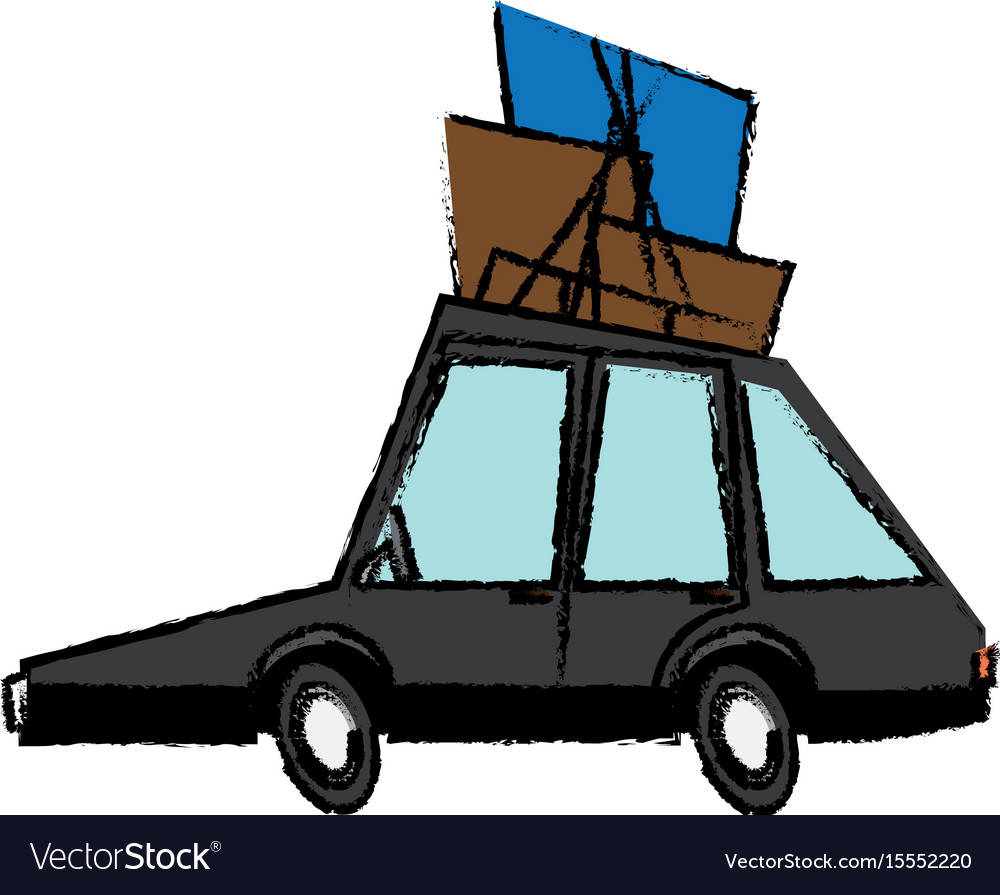 Car vehicle transport with luggage on roof Vector Image