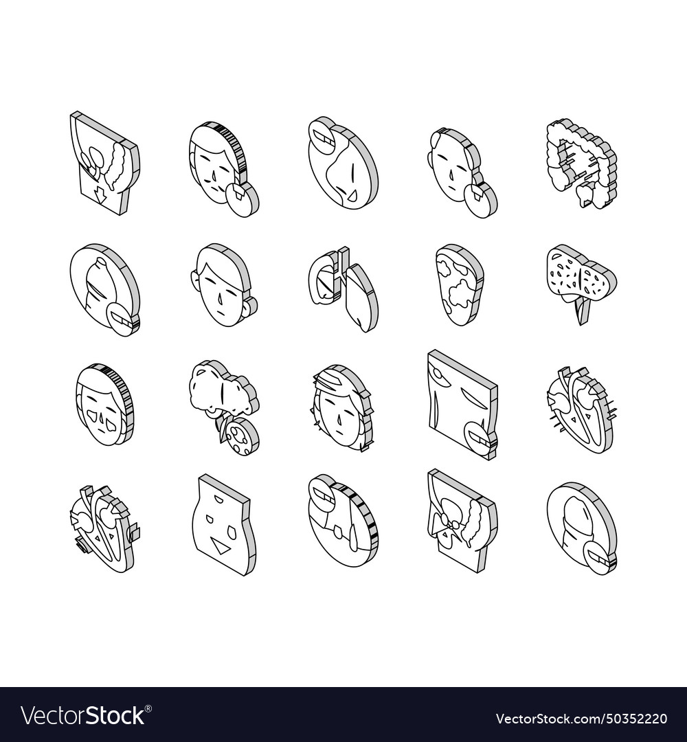 Disease Human Organ Collection Isometric Icons Set