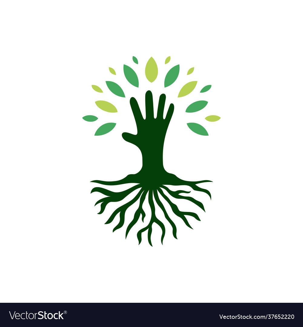 Kid hand tree root logo icon Royalty Free Vector Image