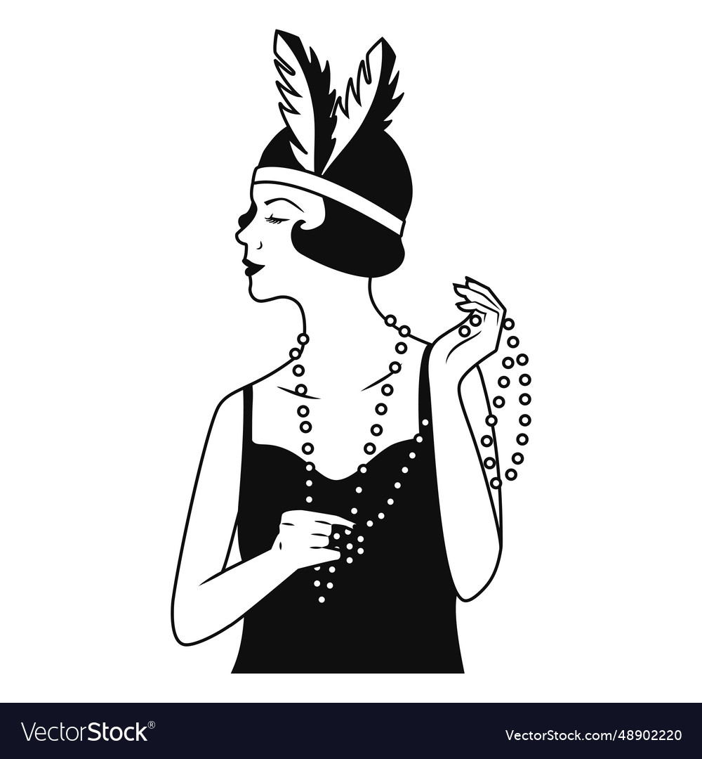 Lady wearing pearl necklace drawn Royalty Free Vector Image