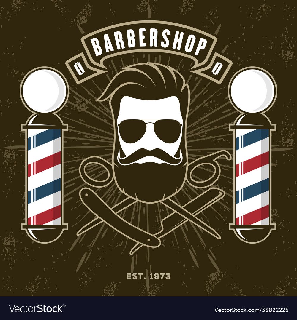 Barber Shop Logo with barber pole in vintage style. Vector template Stock  Vector