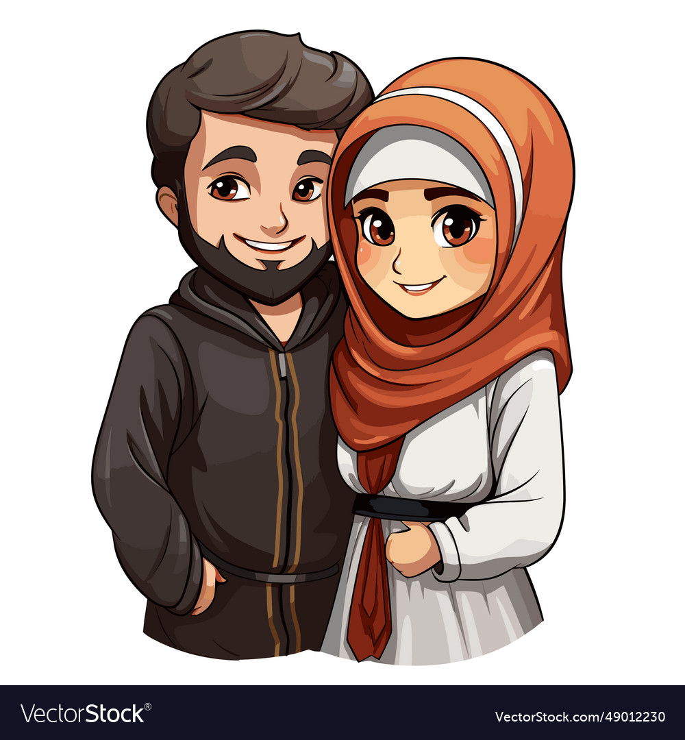 Arabian couple hand-drawn comic arab Royalty Free Vector