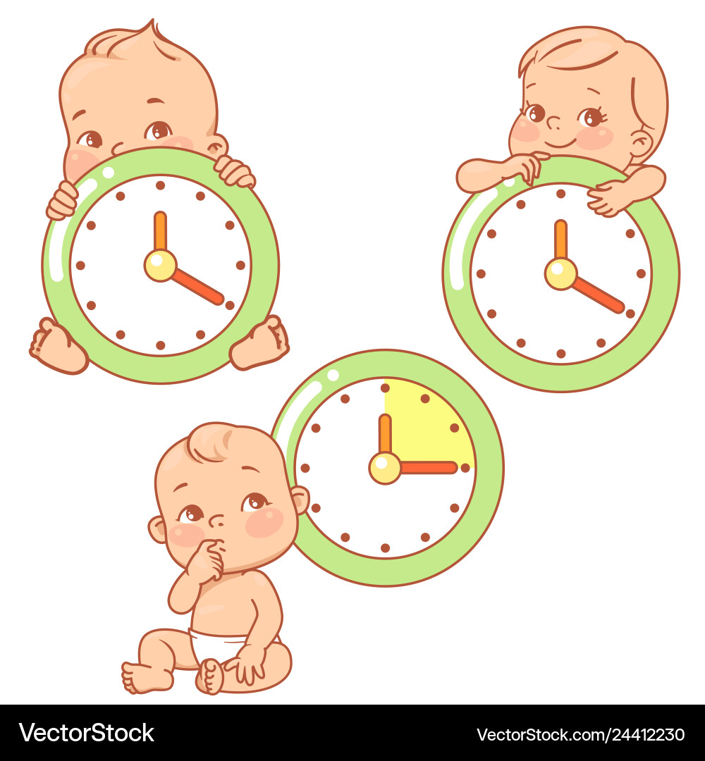 Balittle bawith clocks time for baby Royalty Free Vector