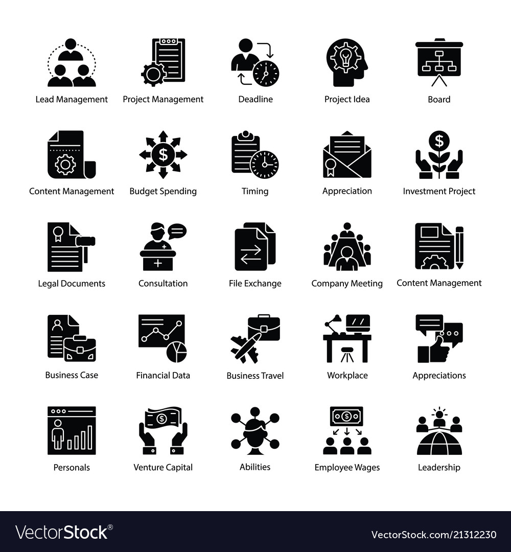 Business management glyph icons pack Royalty Free Vector